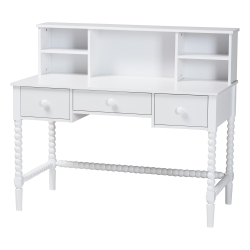 Baxton Studio Archwood Writing Desk with Hutch - 3-Drawer Wood Desk with Bobbin Design for Home Office or Bedroom Workspace, White